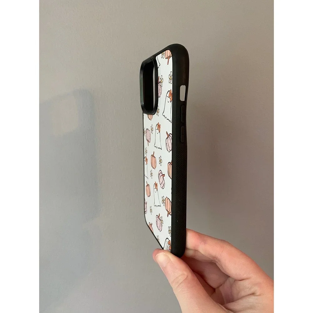 Phone Case Unisex iPhone 15 Pro Max White Ghost Pumpkin Fall Halloween Pattern